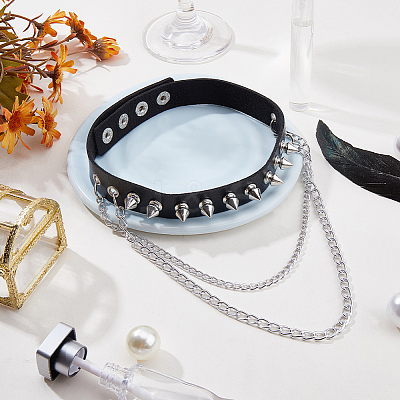 1Pc Gothic Style Spiked Rivet Imitation Leather Chocker Necklaces NJEW-CL0001-12-1