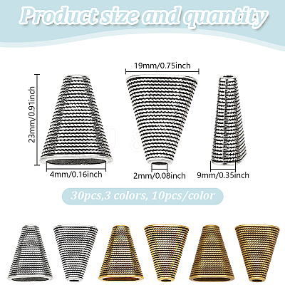 30Pcs 3 Colors Tibetan Style Bead Cone FIND-GO0003-35-1