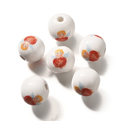Valentine's Day Element Printed Wood Beads WOOD-R002-01-09-1