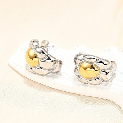 304 Stainless Steel Two-tone Stud Earrings for Women EJEW-R023-01GP-06-1
