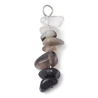 Gradient Color Natural Quartz Crystal & Natural Smoky Quartz & Natural Obsidian & Natural Labradorite Chip Beaded Pendants PALLOY-JF02790-07-1