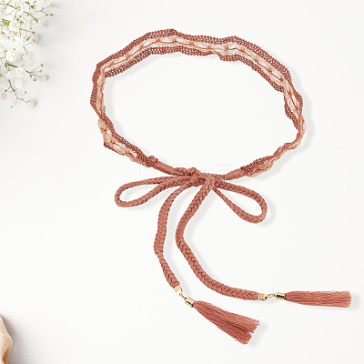 1Pc Cotton and Linen Flower Lace Tassel Waist Belly Belts AJEW-GF0012-32B-1