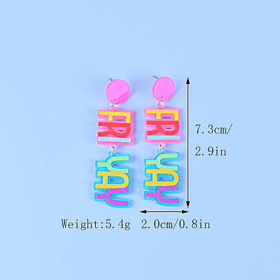 Word Friyay Acrylic Dangle Stud Earrings FS-WG01C29-06-1