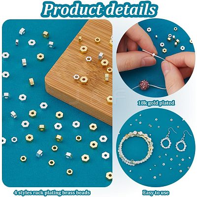 120Pcs 4 Styles Rack Plating Brass Beads KK-PH0010-68-1