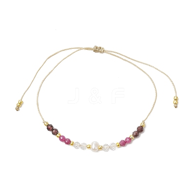 Adjustable Natural Quartz Crystal & Ruby & Garnet Braided Bead Bracelets for Women BJEW-JB11619-02-1