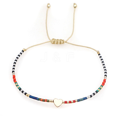 Striped Seed Beaded & Brass Heart Link Bracelets LV4885-1