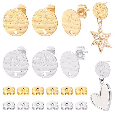 64Pcs 2 Colors 304 Stainless Steel Stud Earring Findings STAS-BBC0010-45-1