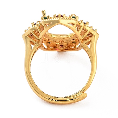 Rack Plating Oval Brass Micro Pave Cubic Zirconia Adjustable Ring Components X-KK-Q819-17G-1
