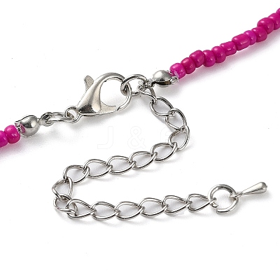 Glass Flower Beaded Necklace NJEW-Z029-03D-1