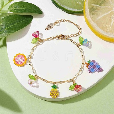 Fruit & Flower Glass Seeds Charm Bracelets BJEW-MZ00051-1