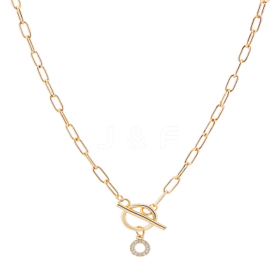 1Pc 304 Stainless Steel Chain & Brass Micro Pave Cubic Zirconia Letter Pendant Necklaces NJEW-LP0001-36O-G-1