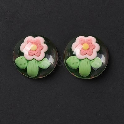 Transparent Flower Resin Cabochons RESI-G034-B05-1