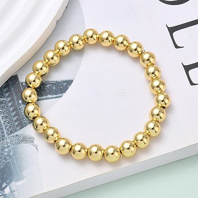 Brass Round Beaded Stretch Bracelets for Men Women BJEW-B148-05E-G-1
