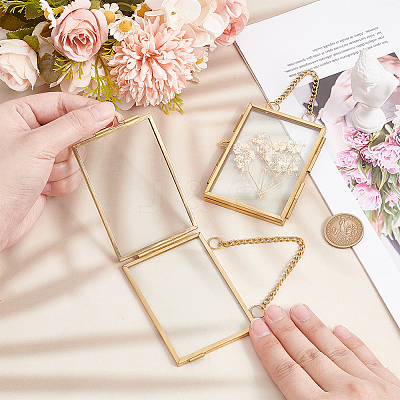 2Pcs 2 Style Brass Glass Hanging Photo Frame HJEW-OC0001-34-1