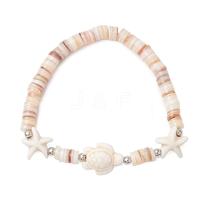 Sea Turtles & Starfish Dyed Synthetic Turquoise Beads Stretch Bracelets BJEW-JB11881-02-1