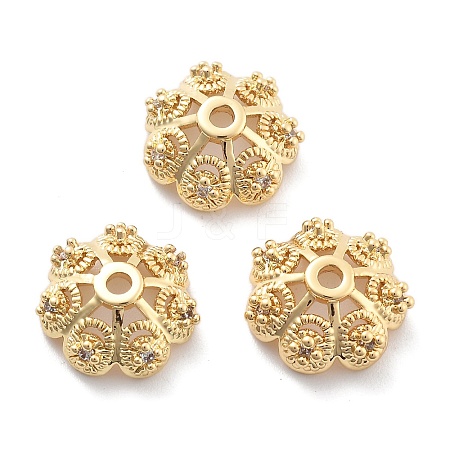 Rack Plating Flower Brass Micro Pave Clear Cubic Zirconia Bead Caps KK-H449-65G-01-NR-1