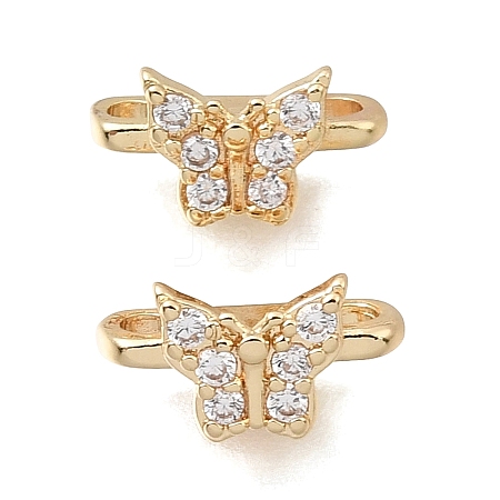 Brass Micro Pave Clear Cubic Zirconia 2-Loop Butterfly Spacer Bars KK-C258-14LG-1