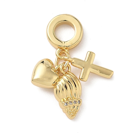 Brass Micro Pave Clear Cubic Zirconia European Dangle Charms KK-D502-13B-G-1