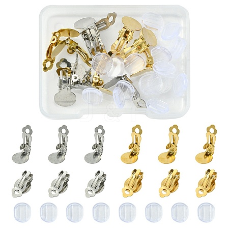 12Pcs 2 ColorS 304 Stainless Steel Clip-on Earring Findings STAS-FS0001-50-1