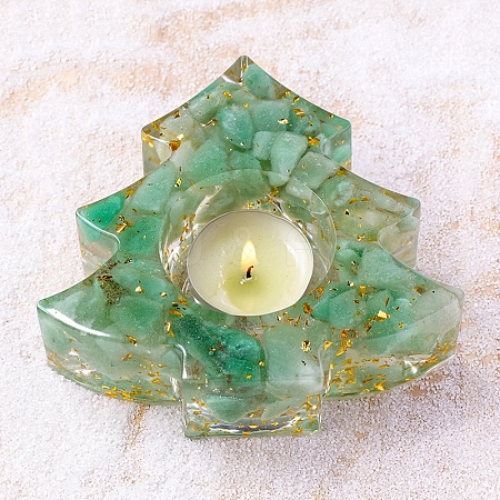 Christmas Trees Resin & Green Aventurine Candlestick PW-WG1E9A9-01-1