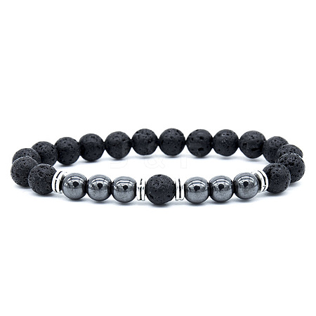 Natural Lava Rock & Synthetic Hematite Stretch Bracelet XX9870-8-1