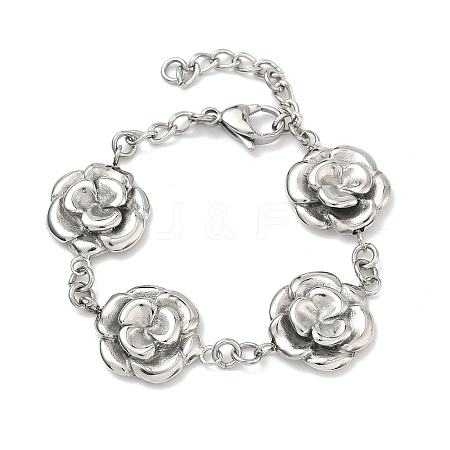 Stainless Steel Flower Link Chain Bracelets for Women LS-BJEW-A033-03P-1