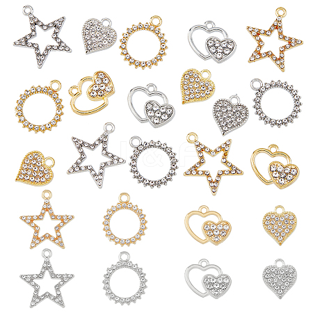 SUPERFINDINGS 40Pcs 8 Style Alloy Rhinestone Pendants FIND-FH0007-84-1