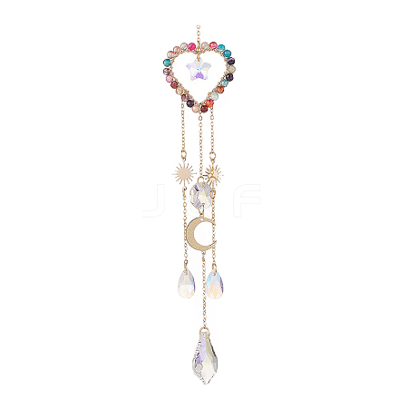 Glass Teardrop & Star Window Hanging Suncatchers HJEW-JM00905-02-1