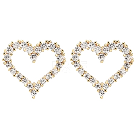 Rack Plating Heart Brass Clear Cubic Zirconia Stud Earrings EJEW-M090-15G-1