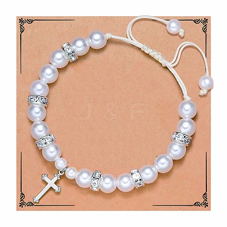 Handmade Woven Plastic imitation Pearl Braided Bead Bracelets UD0895-2-1