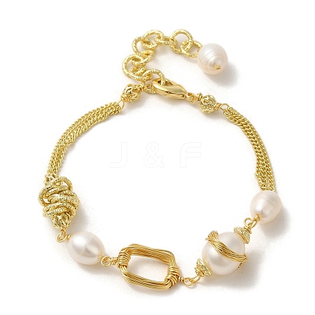 Brass Wire Wrapped Rectangle Link Bracelet BJEW-C051-52G-1