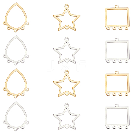 DICOSMETIC 36Pcs 6 Style Star & Rectangle & Teardrop 201 Stainless Steel Chandelier Components Links STAS-DC0003-82-1