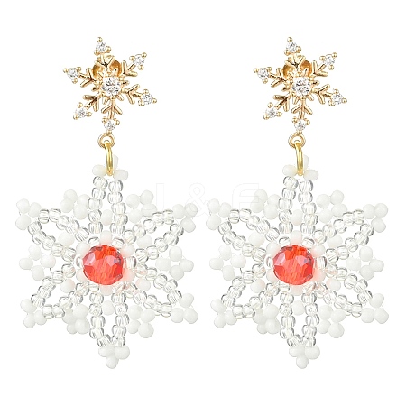 Christmas Snowflake Glass Seed Braided Dangle Earrings EJEW-MZ00233-02-1