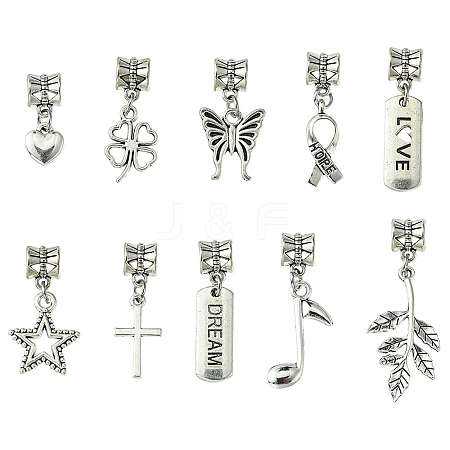 10Pcs 10 Styles Tibetan Style Alloy European Dangle Charms PALLOY-FZ00003-1