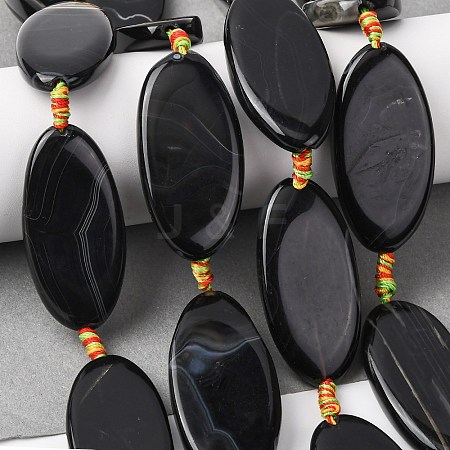 Natural Black Banded Agate Beads Strands G-F825-A01-01E-1