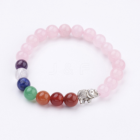 Natural Rose Quartz Stretch Bracelets BJEW-P180-B06-1