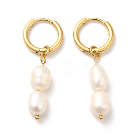 Double Natural Pearl Dangle Hoop Earrings STAS-H175-27G-1