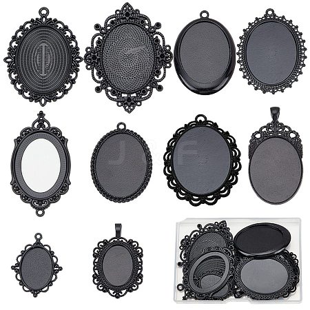 10Pcs 10 Styles Oval Alloy Pendants Cabochon Settings FIND-SC0009-96-1