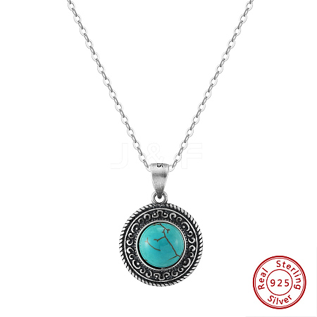 Natural Turquoise Flat Round Pendant Necklaces NJEW-L125-003ASP-1