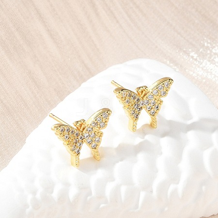 Brass Micro Pave Clear Cubic Zirconia Stud Earrings EJEW-A128-01G-1