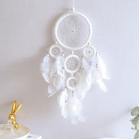 Woven Web/Net with Feather Pendant Decorations DARK-PW0001-097A-1