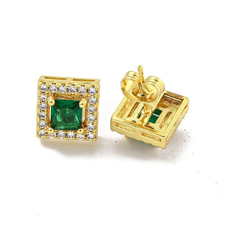 Square Brass Micro Pave Clear Cubic Zirconia Stud Earrings EJEW-G387-03G-1