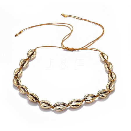 Cowrie Shell Beads Necklaces with Nylon Thread Cord and Brass Beads NJEW-JN02406-1