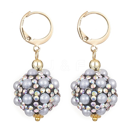 Polymer Clay Rhinestone Disco Ball Dangle Leverback Earrings EJEW-JE05297-02-1