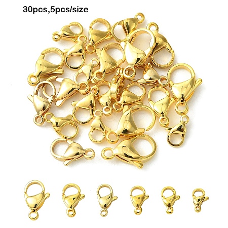 30Pcs 6 Styles 304 Stainless Steel Lobster Claw Clasps STAS-YW0002-48-1