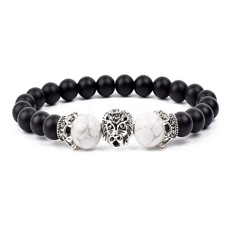 Natural Frosted Stone Round Beads Stretch Bracelets QM6104-14-1