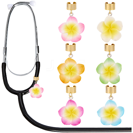 12Pcs 6 Colors Flower Resin Stethoscope Pendant Decorations HJEW-SP0001-55-1