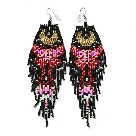 Bohemia Woven Glass Seed Bead Dangle Earrings EJEW-A046-01A-1