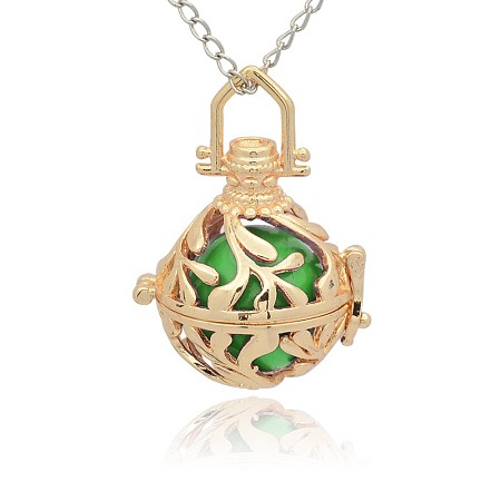 Golden Tone Brass Hollow Round Cage Pendants KK-J227-10G-1