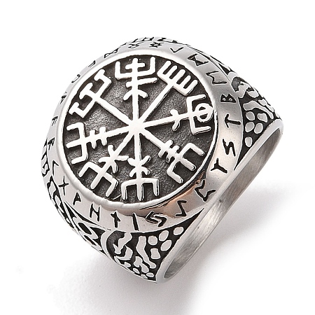 Viking 304 Stainless Steel Vegvisir Wide Finger Rings for Mens RJEW-U005-21A-03-1